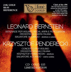 バーンスタイン：ヴァイオリン独奏、弦楽、ハープと打楽器のためのセレナード(プラトンの《饗宴》による)、ペンデレツキ：ヴァイオリン協奏曲 ［Gold Disc］ [初回限定生産盤]（サルヴァトーレ・アッカルド）